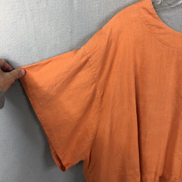 Pla Net Shirt Womens One Size Orange 100% Linen Crop Top Lagenlook  Coastal - Picture 16 of 16